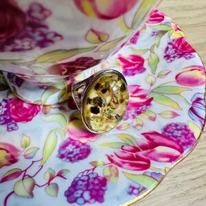 Unique Resin Inlay Statement Ring Silver Tone Size 8 Vintage Style